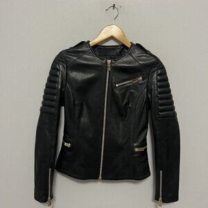 Anine Bing Lambskin Leather Moto Jacket Gold Hardware Black Women’s XS NWOT